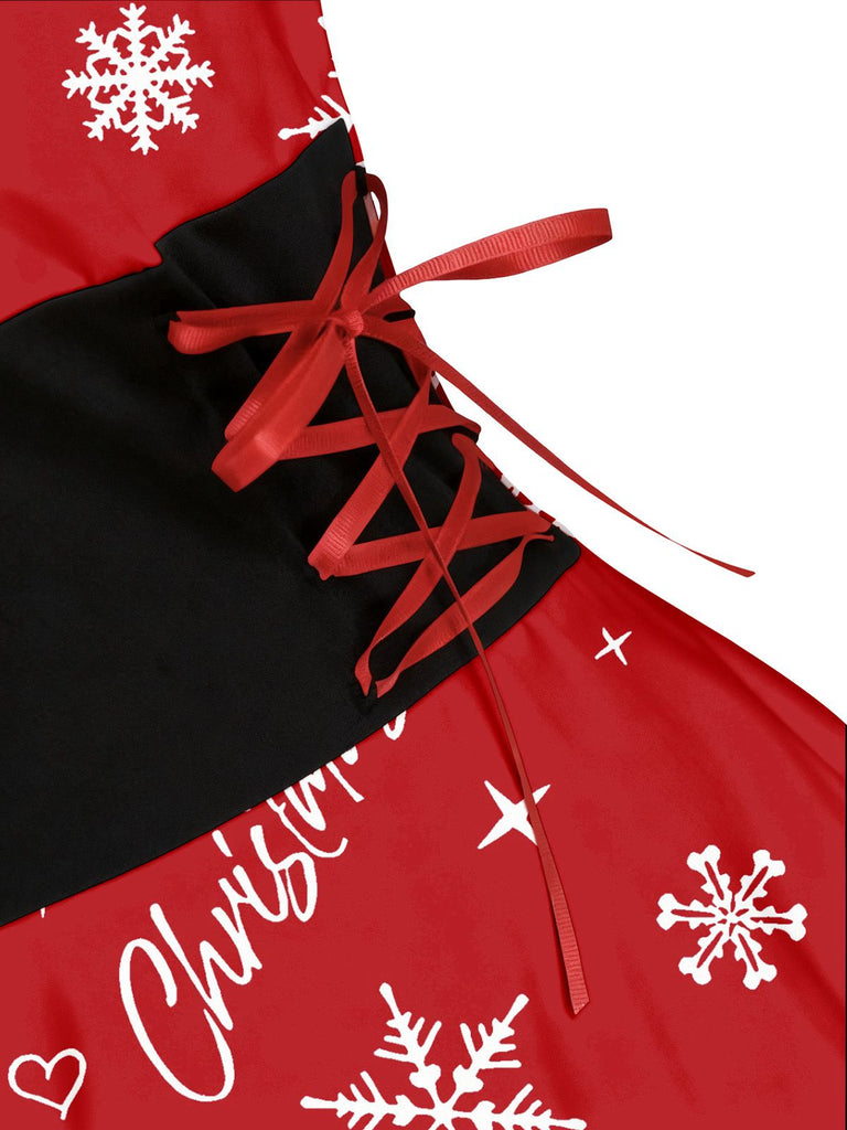 1950er Weihnachten Tartan Pelzbesatz High-Low Saum Kleid