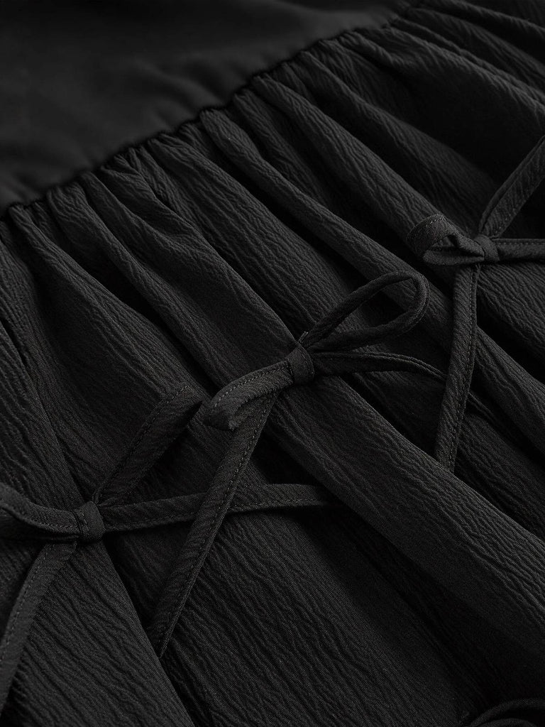 Schwarz 1970er Solide 3D Bogen Ballon Kleid