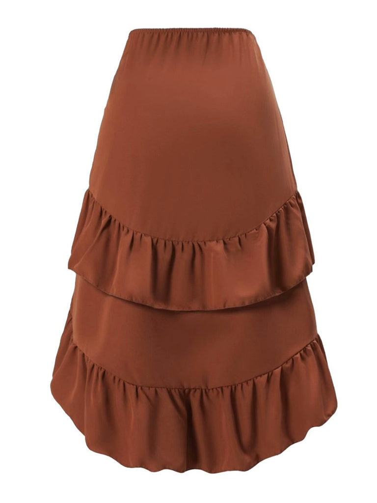 1940er Hochtailliert Paneele Rüschen Saum Rock