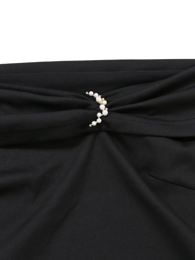 [Vorverkauf] Schwarz 1930er Schulterfrei Netz Fischschwanzkleid