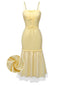 [Vorverkauf] Hellgelb 1930er Netz Spaghettiträger Kleid