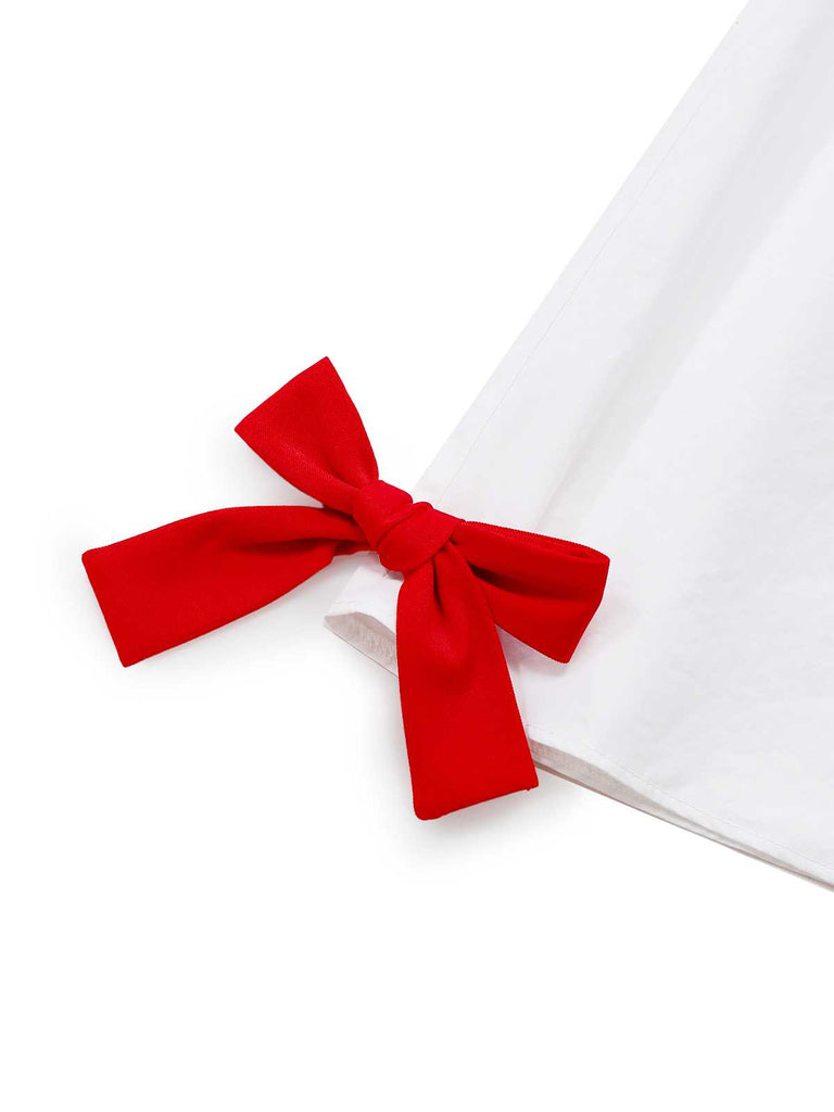 [Vorverkauf] Weiß 1960er Valentinstag Spitze Kontrast Bogen Slip Kleid