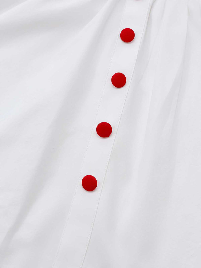 [Vorverkauf] Weiß 1960er Valentinstag Spitze Kontrast Bogen Slip Kleid