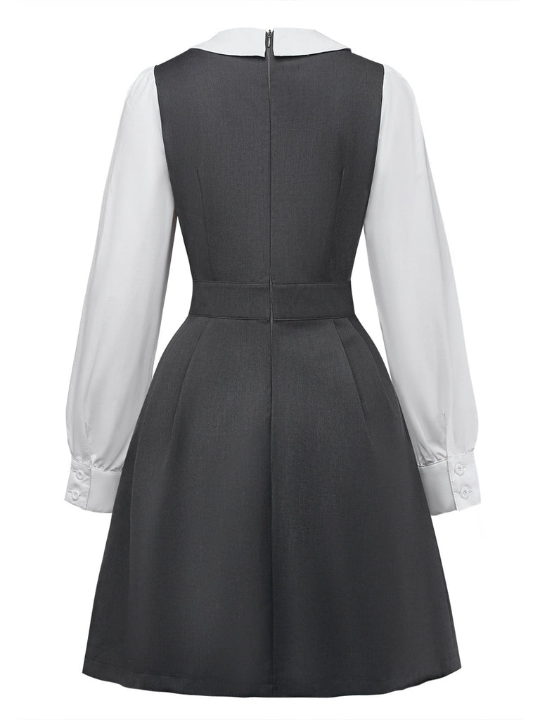 [Vorverkauf] Grau 1960er Bubikragen Spitze Falsch Zweiteilig Kleid