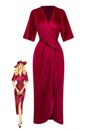 1960er Solide Samt Halbarm Kleid