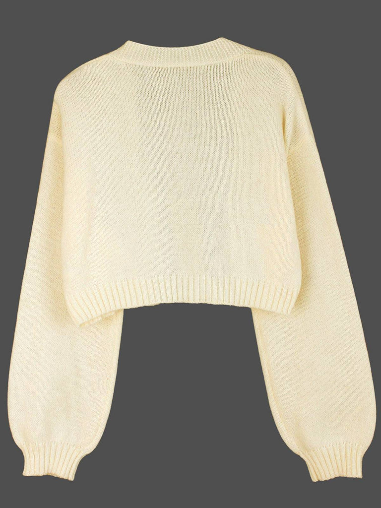 Weiß 1960er Weihnachten Lebkuchenmann Kurz Cardigan
