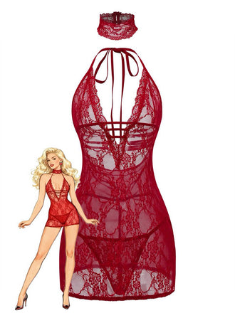 1980er V-Ausschnitt Rückenfrei Sexy Spitze Träger Nachthemd