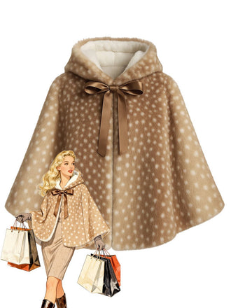 Khaki 1980er Hirsch Stil Kunst Pelz Kapuzen Schnürung Schal