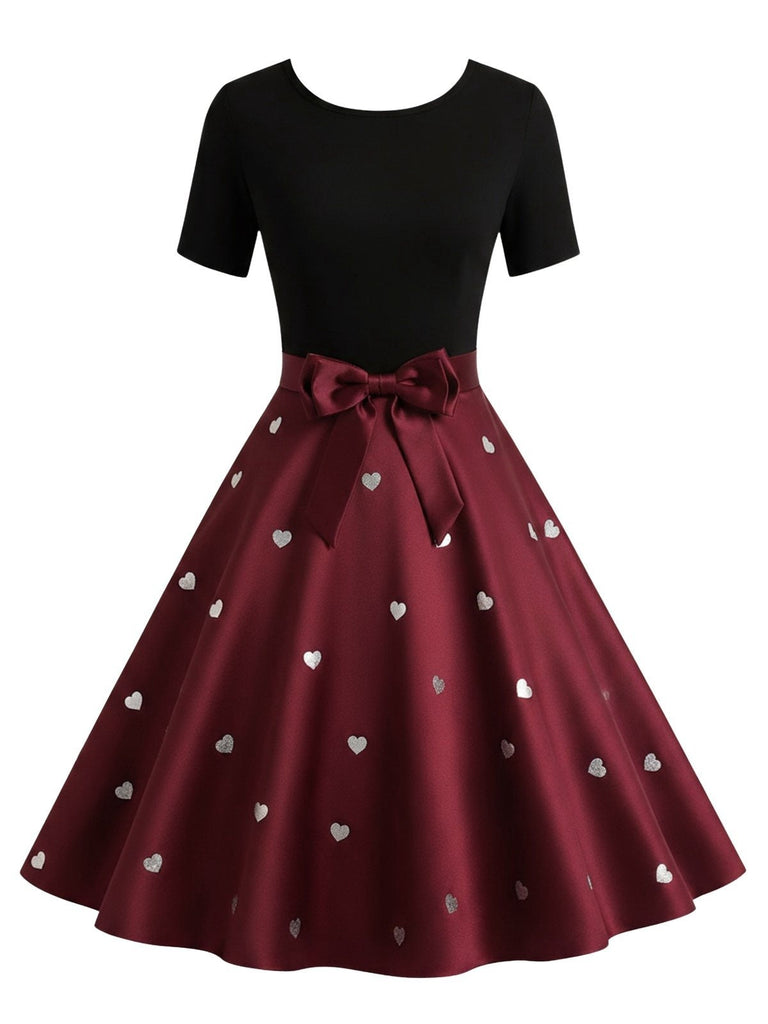 [Vorverkauf] Schwarz & Rot 1950er Herz Bogen Swing Kleid