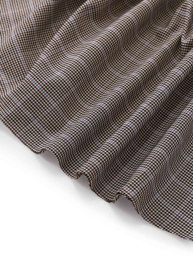 [Vorverkauf] Braun 1950er Bogen Hahnentritt Plissiertes Kleid