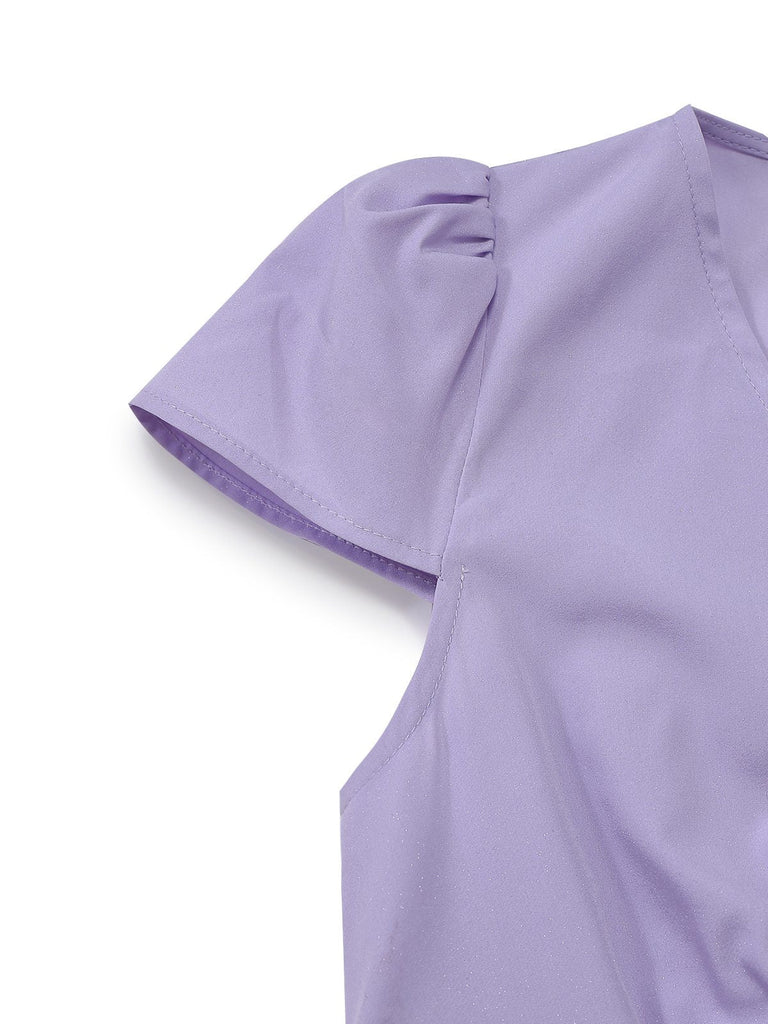 [Vorverkauf] Lavendel 1960er Schimmer Flügelärmel Plissiertes Kleid