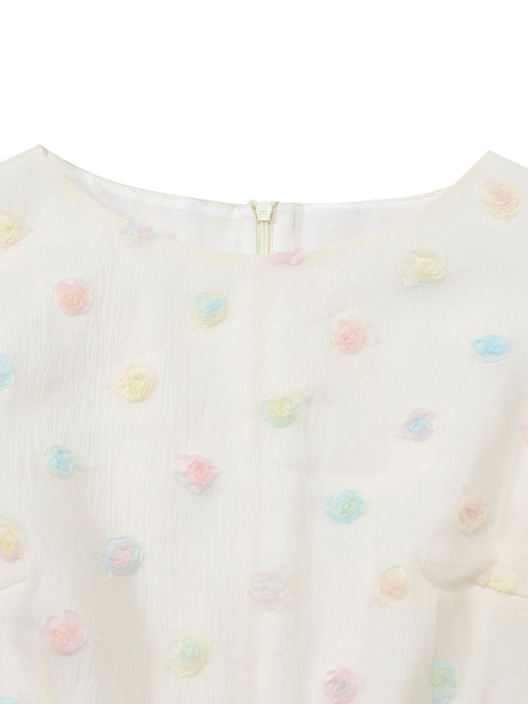 [Vorverkauf] Weiß 1950er 3D Blumen Punkt Bogen Gürtel Kleid