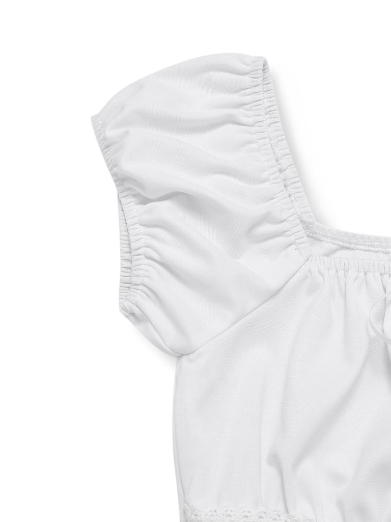 [Vorverkauf] 2PCS Weiß 1940er Spitze Gerafft Top & Denim Bogen Rock