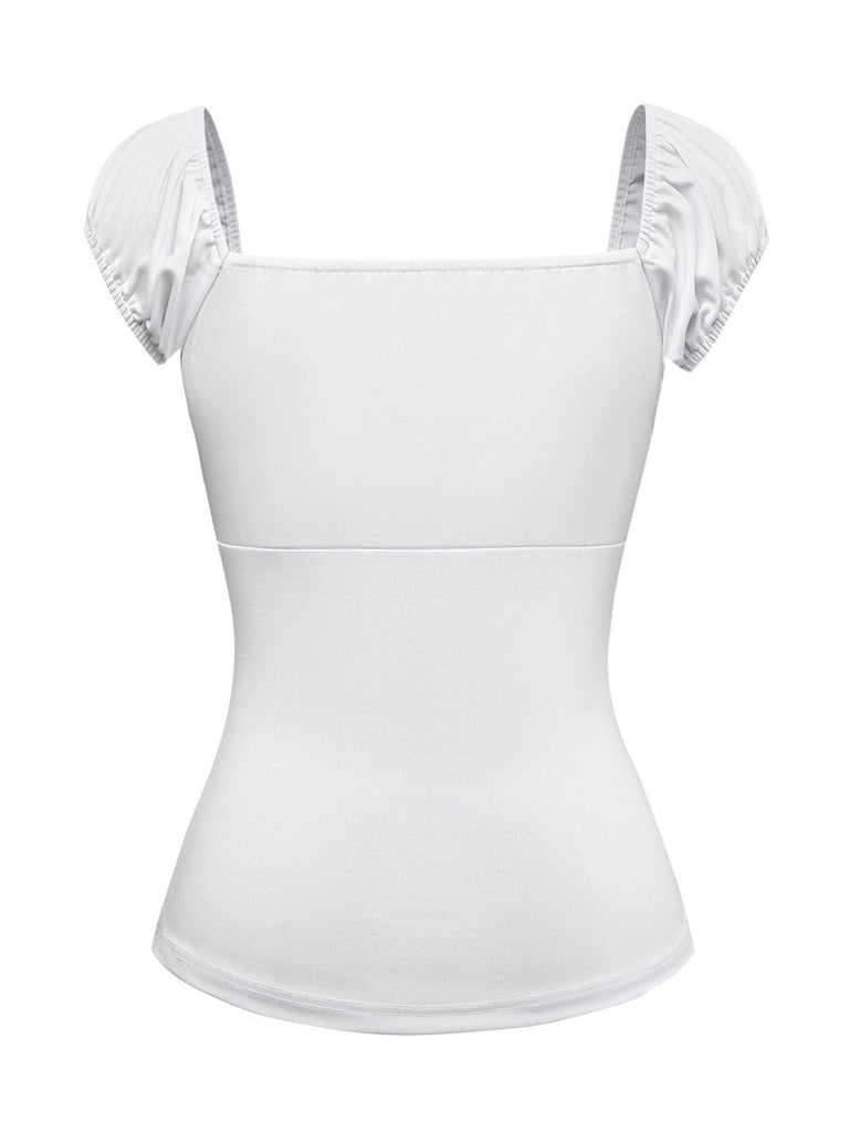 [Vorverkauf] Weiß 1940er Spitze Puffärmel Quadratischer Hals Top