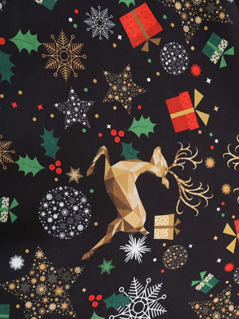 Schwarz 1950er Weihnachten Blütenblatt-Kragen Gürtel Kleid