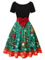 Baum & Glöckchen 1950er Weihnachtsbaum Patchwork Bogen Gürtel Swing Kleid