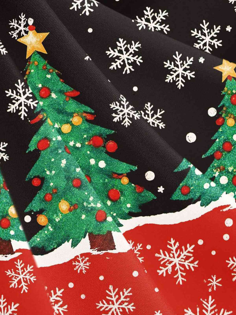 1950er Weihnachtsbaum Patchwork Bogen Gürtel Swing Kleid