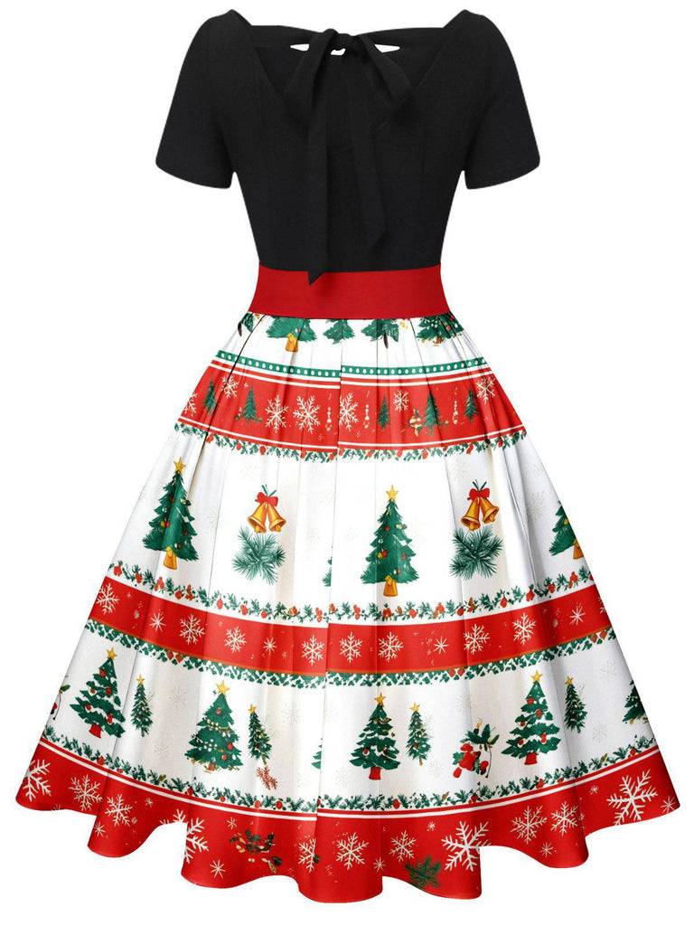 1950er Weihnachtsbaum Patchwork Bogen Gürtel Swing Kleid