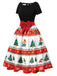 1950er Weihnachtsbaum Patchwork Bogen Gürtel Swing Kleid