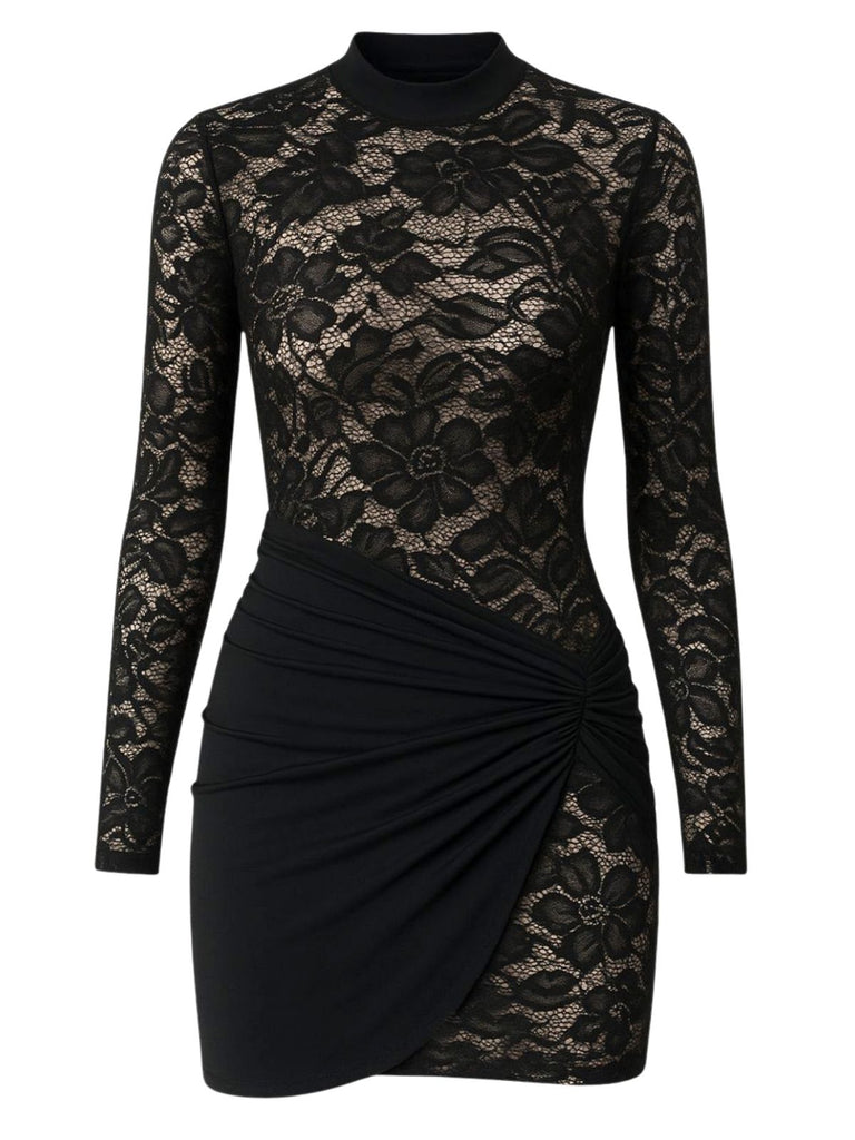 1960er Durchsichtig Spitze Bodycon Kleid mit Drapiert Rock