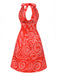 Rot 1960er Abstraktes Muster Cutout Twist Halter Kleid