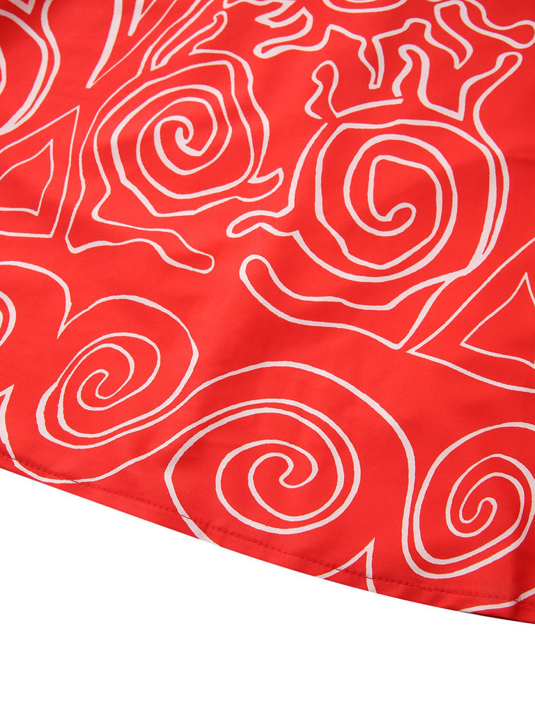 Rot 1960er Abstraktes Muster Cutout Twist Halter Kleid