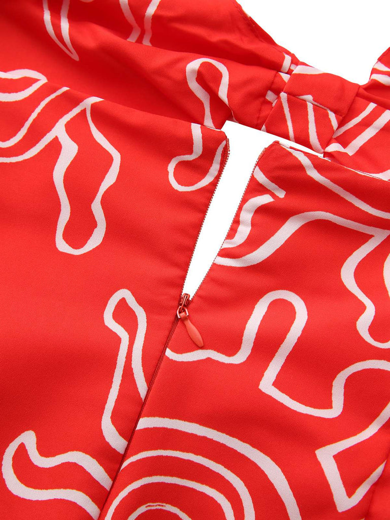 Rot 1960er Abstraktes Muster Cutout Twist Halter Kleid