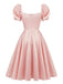 [Vorverkauf] Rosa 1950er Süß Herz Puffärmel Kleid