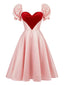 [Vorverkauf] Rosa 1950er Süß Herz Puffärmel Kleid