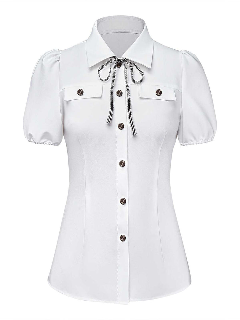 [Vorverkauf] 2PCS 1940er Kariert Taste Bogen Bluse & Plissiertes Rock