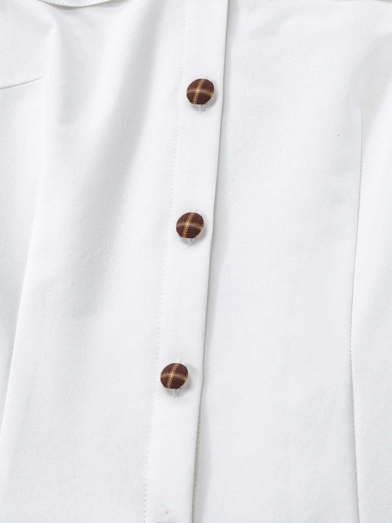 [Vorverkauf] 2PCS 1940er Kariert Taste Bogen Bluse & Plissiertes Rock