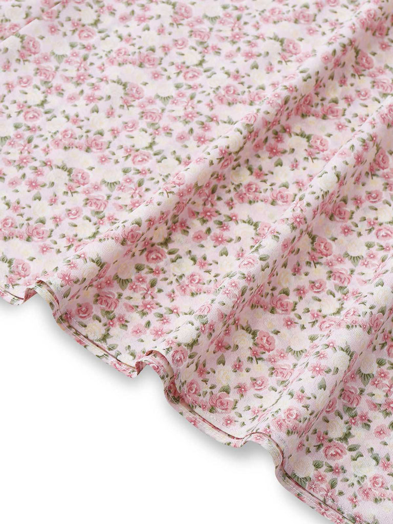 [Vorverkauf] Rosa 1940er Kleinblümig Bogen Gürtel Kleid