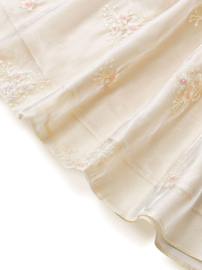 [Vorverkauf] Weiß 1950er Bestickt Puffärmel Organza Kleid