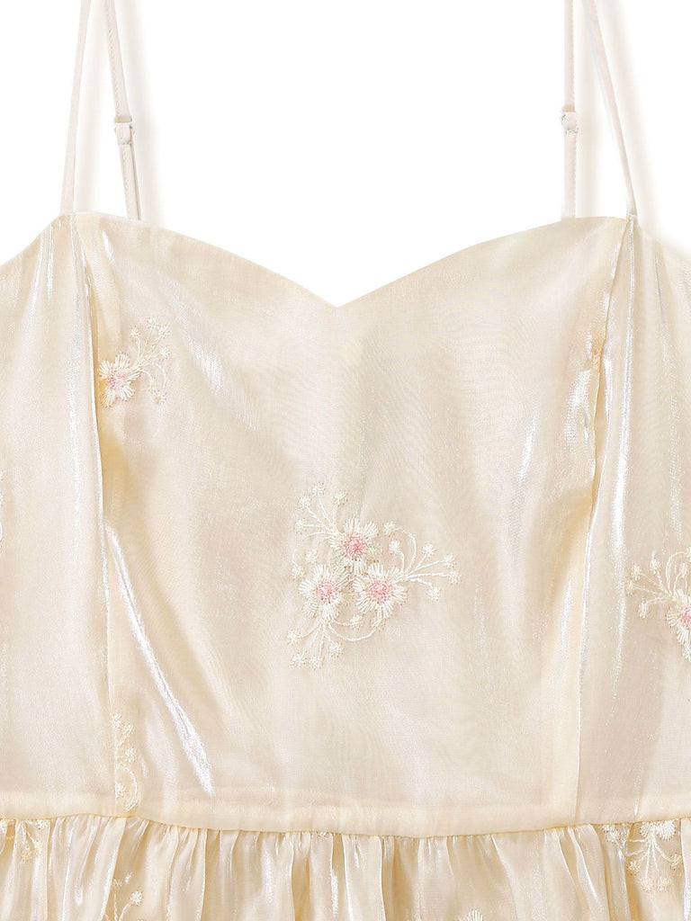 [Vorverkauf] Weiß 1950er Bestickt Puffärmel Organza Kleid