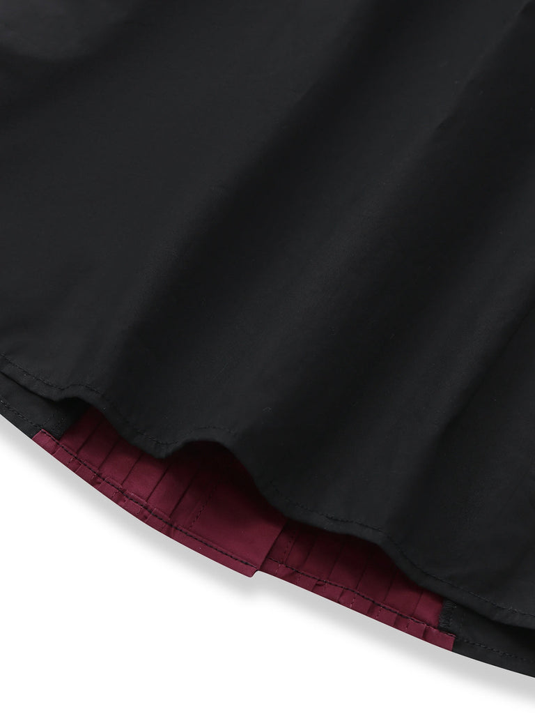 [Vorverkauf] Schwarz 1940er Baumwolle Falten Plissiertes Bogen Bluse