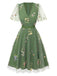 [Vorverkauf] Grün 1950er Blumen Puffärmel Netz Bestickt Kleid