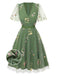 [Vorverkauf] Grün 1950er Blumen Puffärmel Netz Bestickt Kleid
