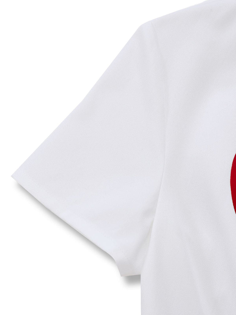 [Vorverkauf] Weiß 1960er Herz Druck Rosa Button Detail Romper