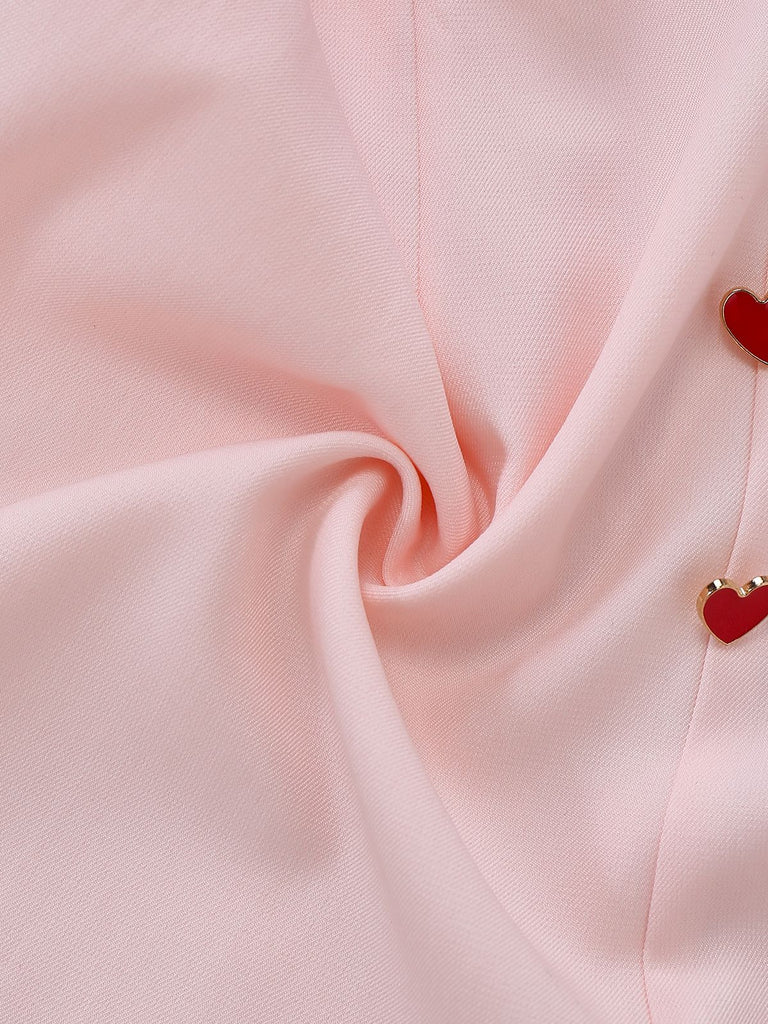 [Vorverkauf] Weiß 1960er Herz Druck Rosa Button Detail Romper