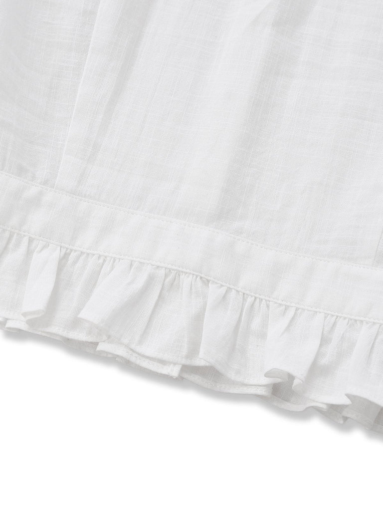 [Vorverkauf] Weiß 1950er Baumwolle Peter Pan Kragen Gesteckt Bluse