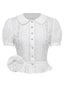 [Vorverkauf] Weiß 1950er Baumwolle Peter Pan Kragen Gesteckt Bluse