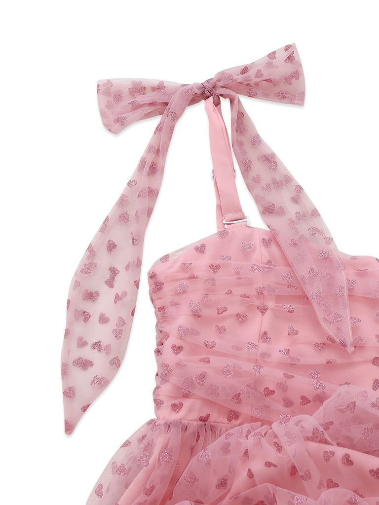 Grün 1950er Glitzer Schulterkrawatte Gerüschtes Kleid