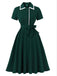 Dunkelgrün 1950er Kontrastierend Revers Swing Kleid