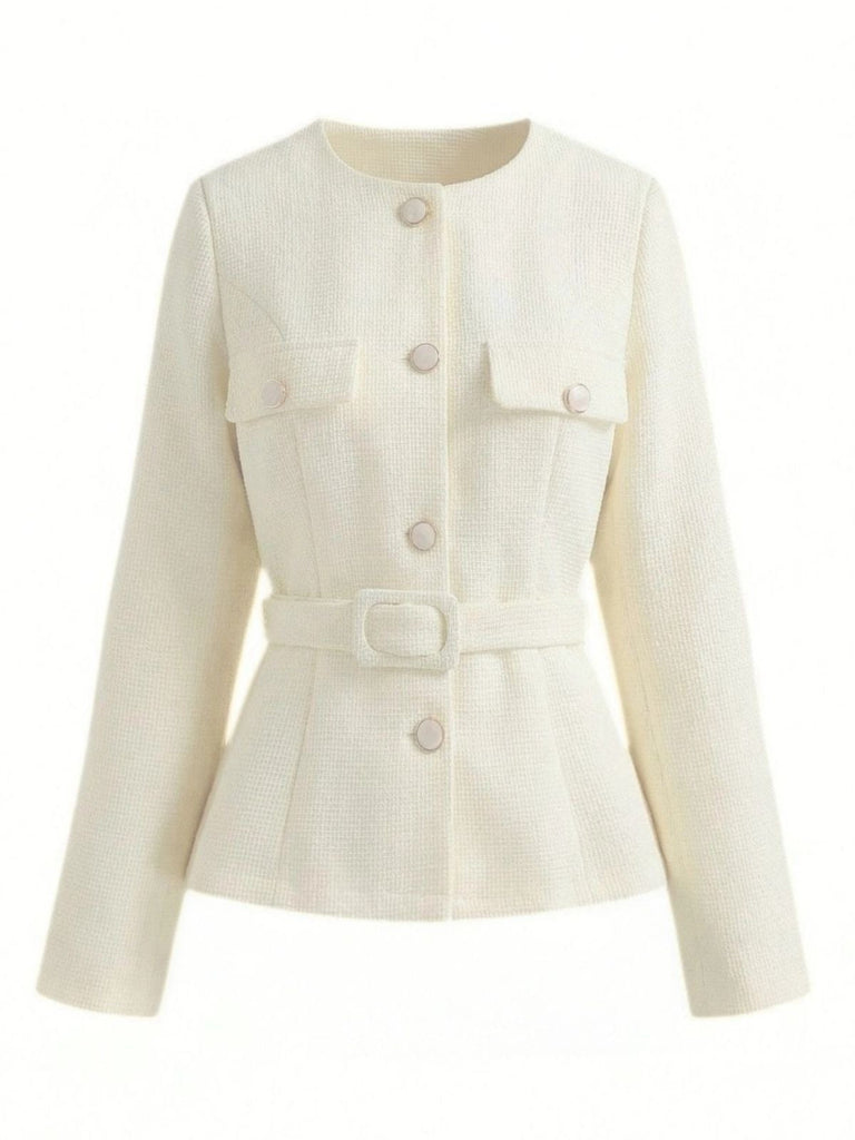 Beige 1950er Lange Ärmel Knöpfe Anzug Jacke