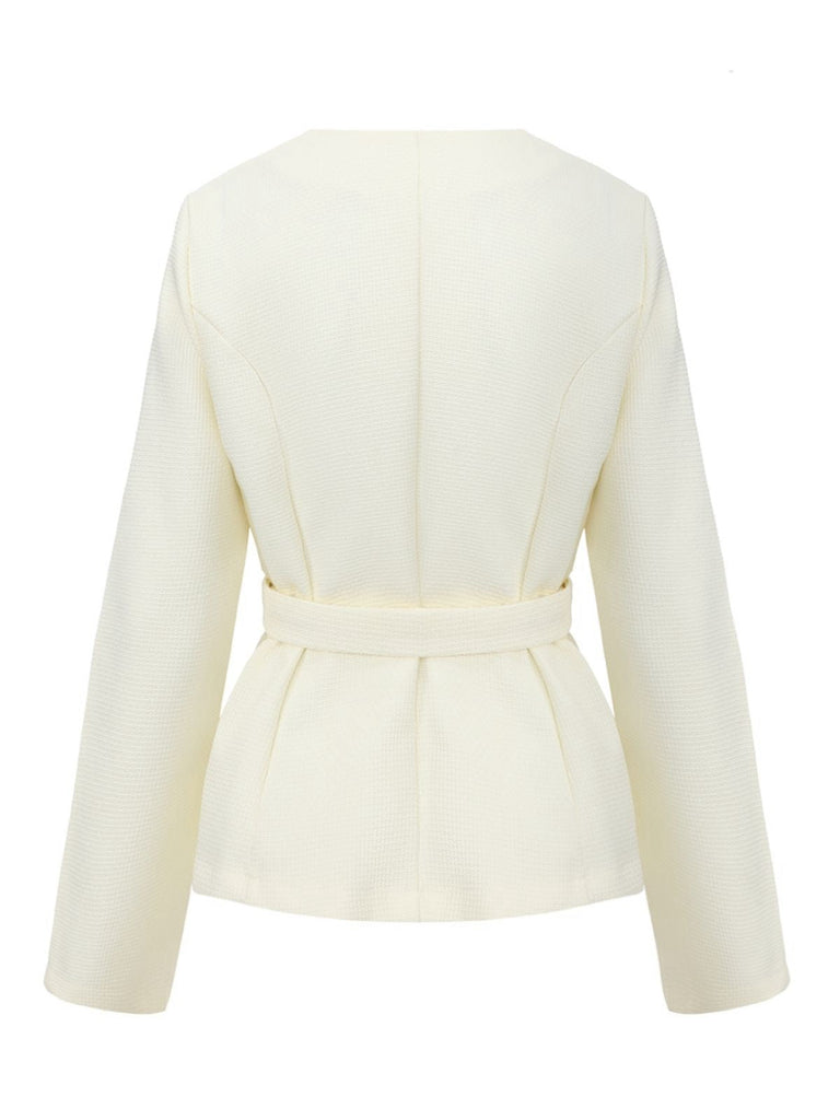 Beige 1950er Lange Ärmel Knöpfe Anzug Jacke