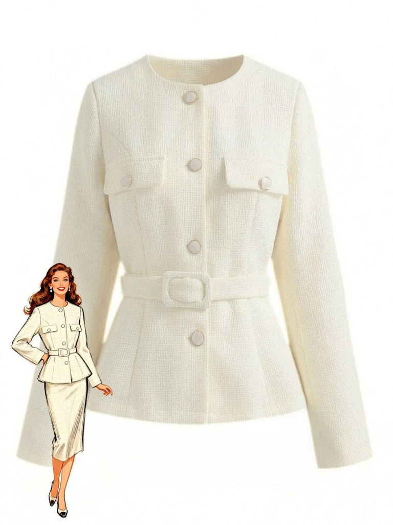 Beige 1950er Lange Ärmel Knöpfe Anzug Jacke