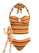 Orange 1980er Stricken Streifen Neckholder Tankini Set