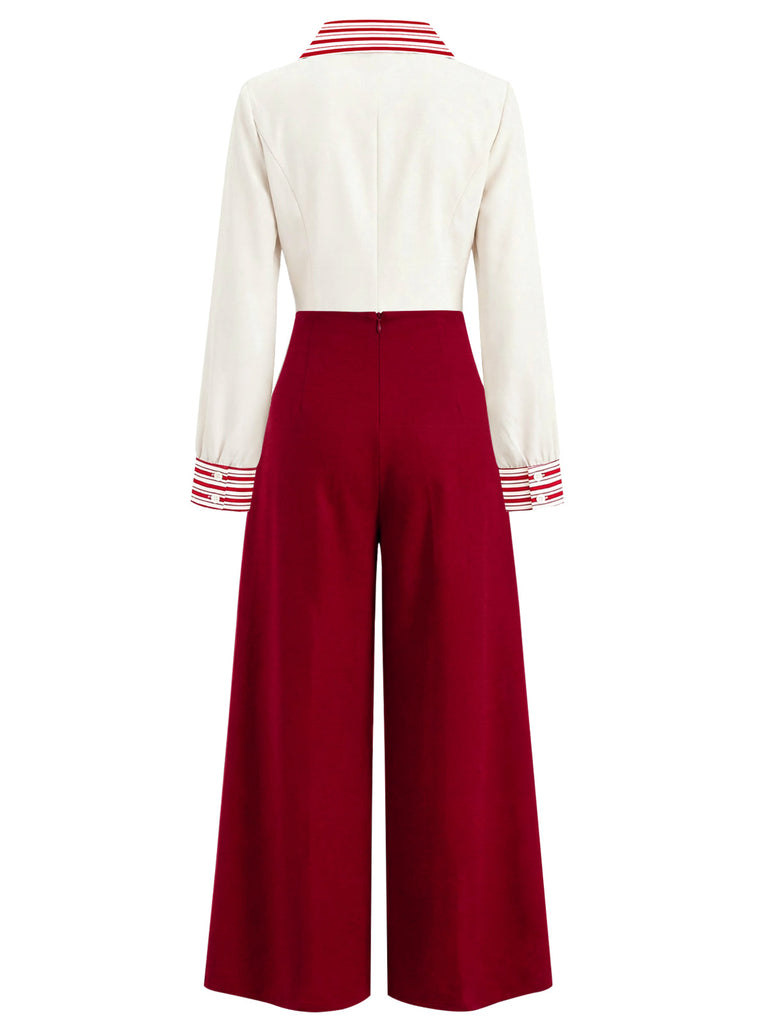 [Vorverkauf] 2PCS Rot & Weiß Streifen Bluse & Rose Taste Hose