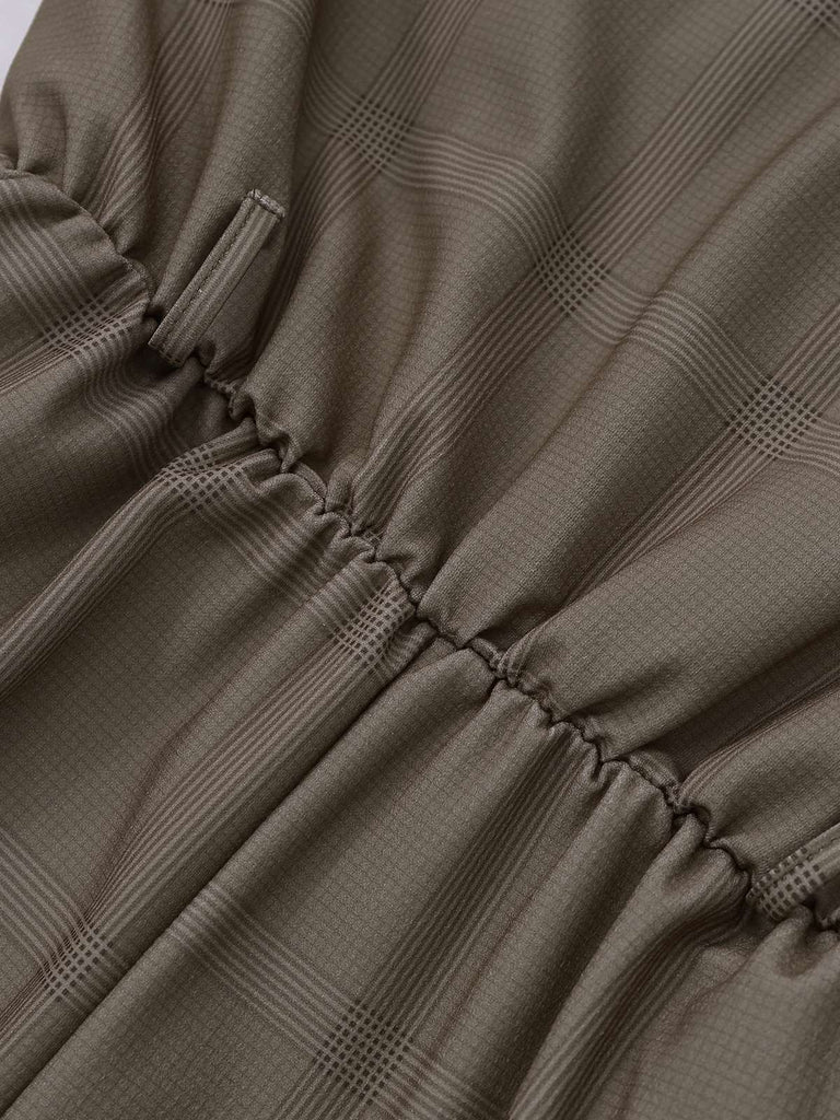 Grün 1930er Kariert Revers Gürtel Jumpsuit