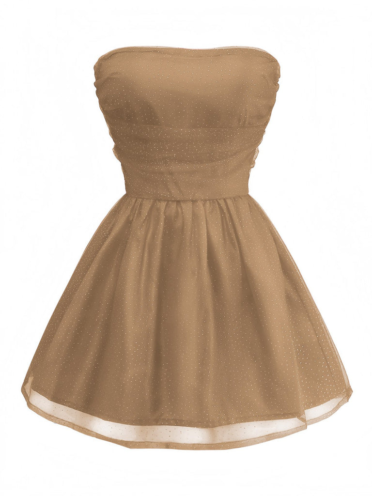 1960er Trägerlos Glitzer Rückenbindung Tüll Kleid